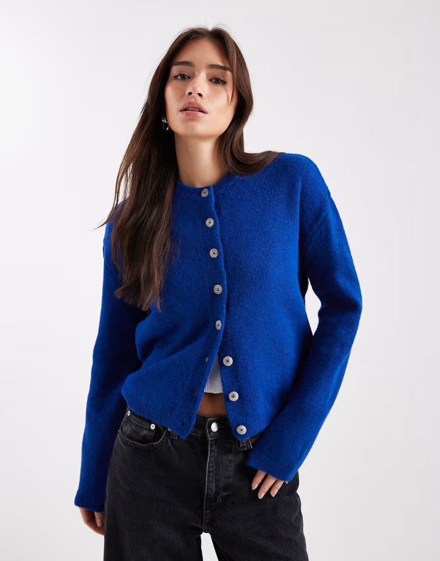 ASOS DESIGN contrast button cardigan in cobalt-Blue | ASOS (Global)