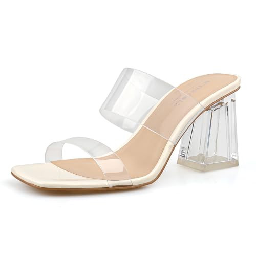 BCTEX COLL Women's Clear Heeled Sandals Two Strap Chunky Block Heels | Amazon (US)