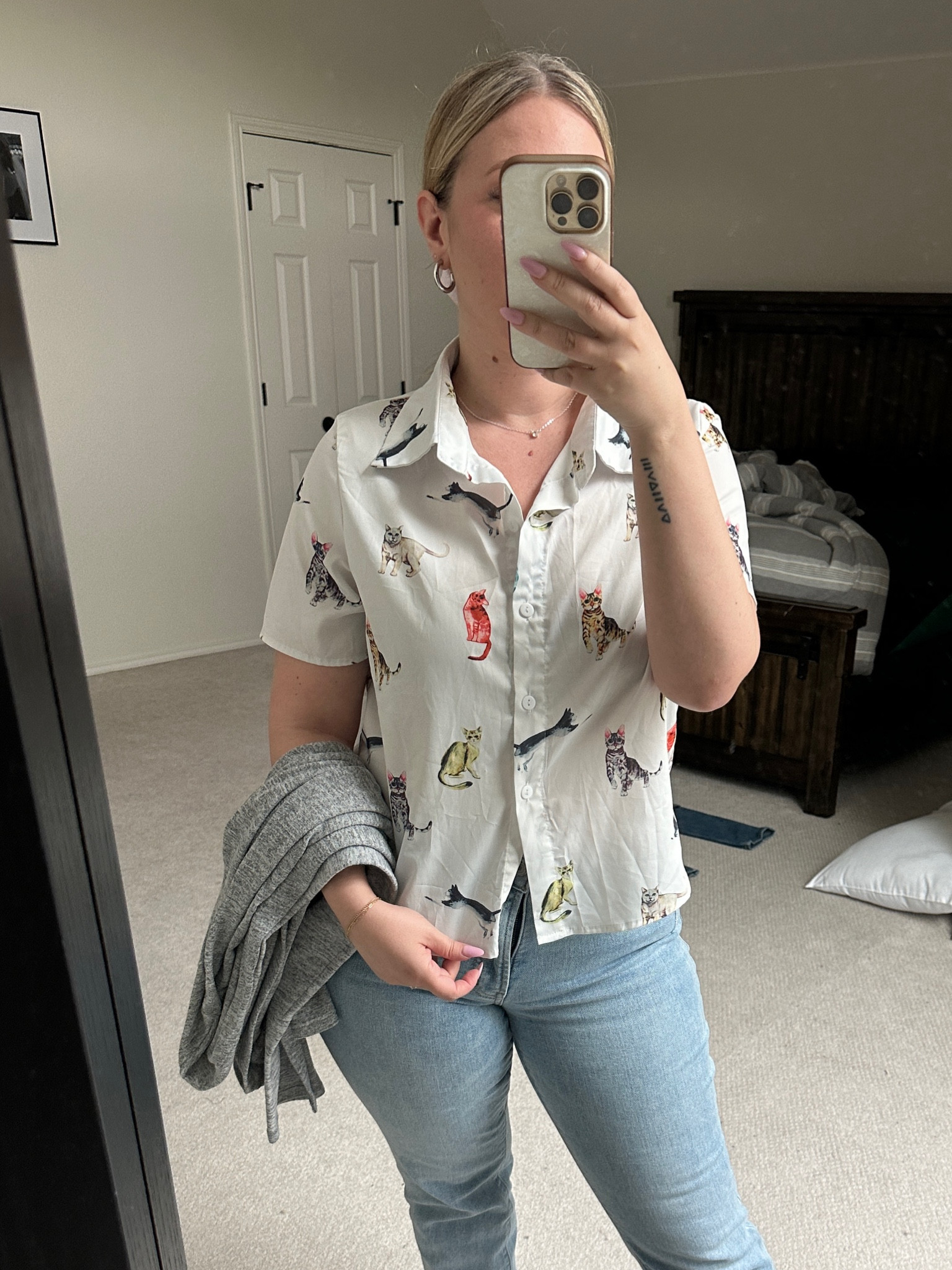 Certified cat lady but make it office chic! 🤪😜 cat lady work outfit, cat print blouse, cat collared shirt, office look for business casual 

#LTKWorkwear #LTKFindsUnder50
