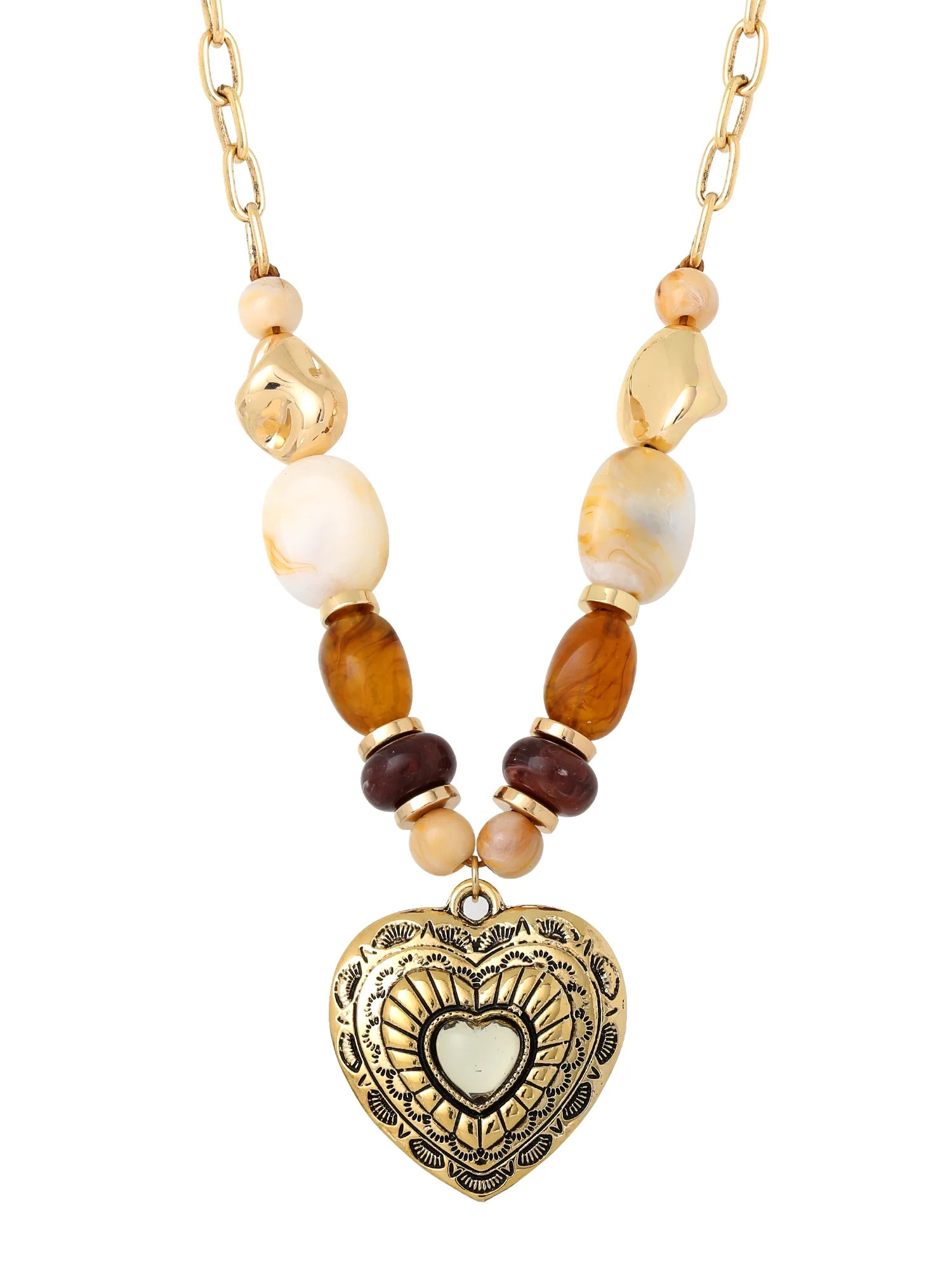 Jessica Simpson Women's Gold-Tone Multi Bead Heart Necklace - Walmart.com | Walmart (US)