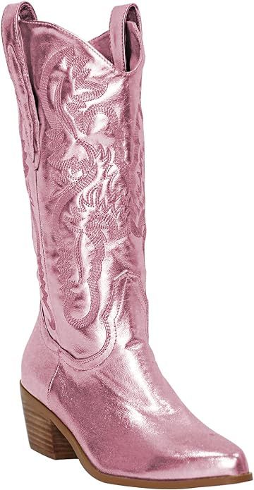 MissHeel Embroiderded Spider Webs Knee High Cowboy Boots | Amazon (US)