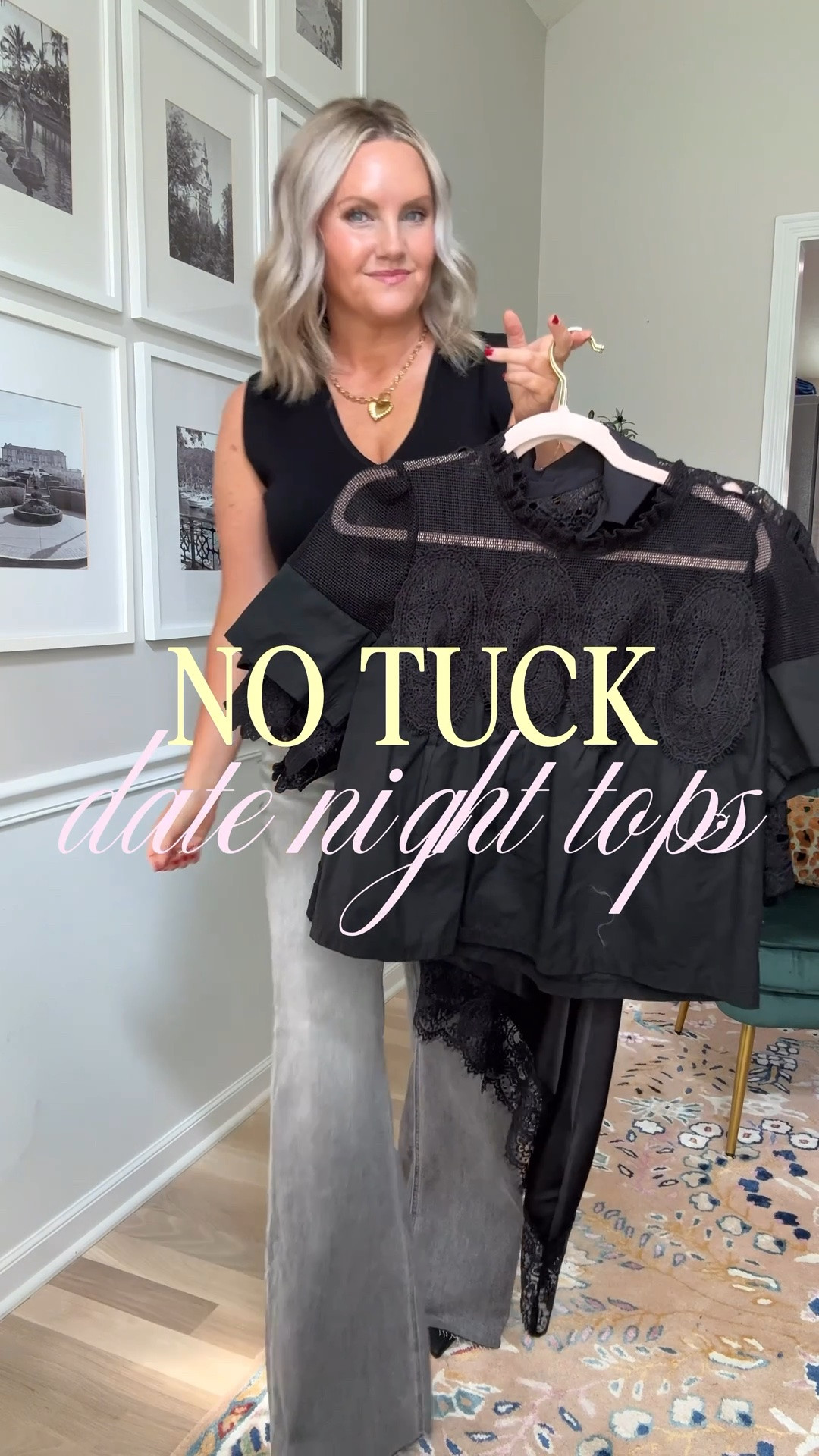 No tuck tops for date night! Love these tops paired with my favorite stretchy denim from Amazon! 
Date night outfit 
Black top
Satin top
Sweatpant jeans 
Stretchy jeans
Lace top