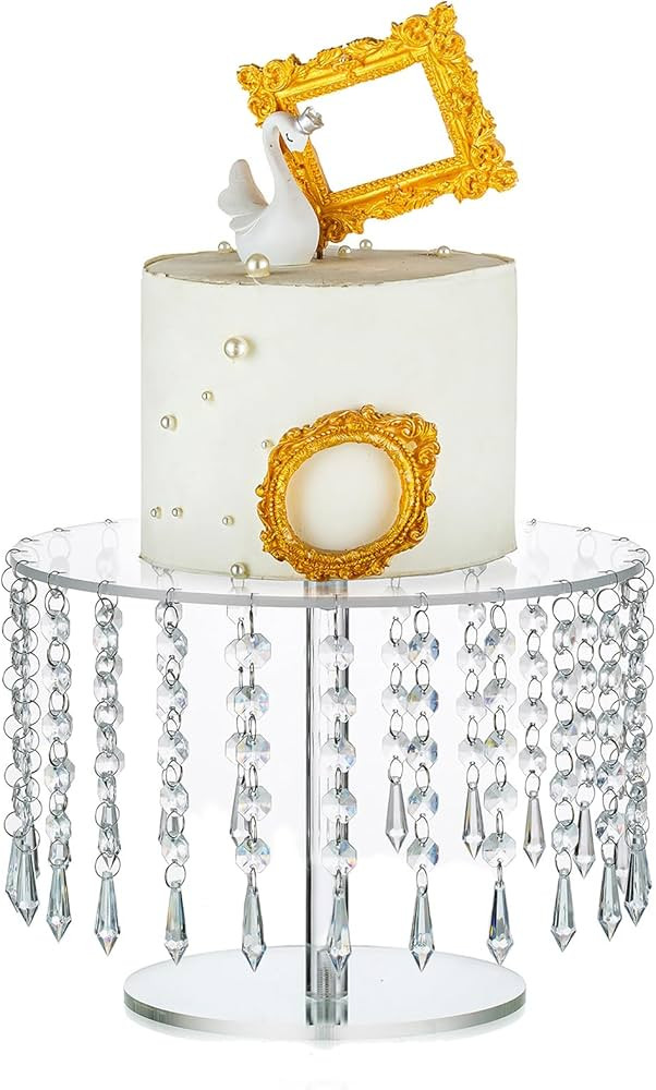 NUPTIO Acrylic Cake Display Stand: Wedding Cupcake Stands 10.2in Diameter Clear Dessert Afternoon Tea Cup Cakes Candy Tray with Crystal Pendants for Weddings Birthday Party Baby Shower Housewarming | Amazon (US)