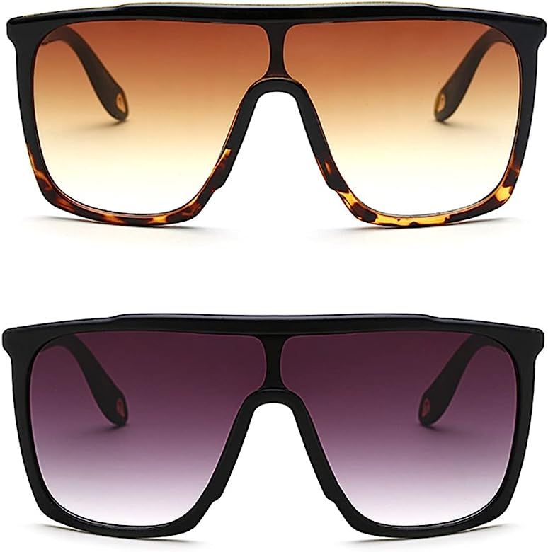 Large Men Sunglasses Vintage Retro 70s Squared Frame Flat Top Shield Glasses | Amazon (US)