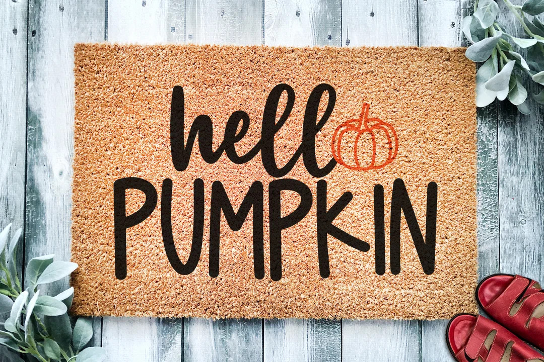 Hello Pumpkin Door Mat  Pumpkin Rustic Fall Doormat  Welcome - Etsy | Etsy (US)