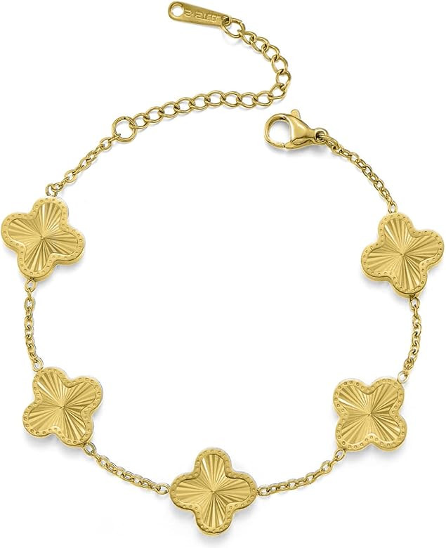 HighSpark Gold Four Leaf Flower Bracelet for Women | Adjustable Designer Bracelets for Women | Lo... | Amazon (US)