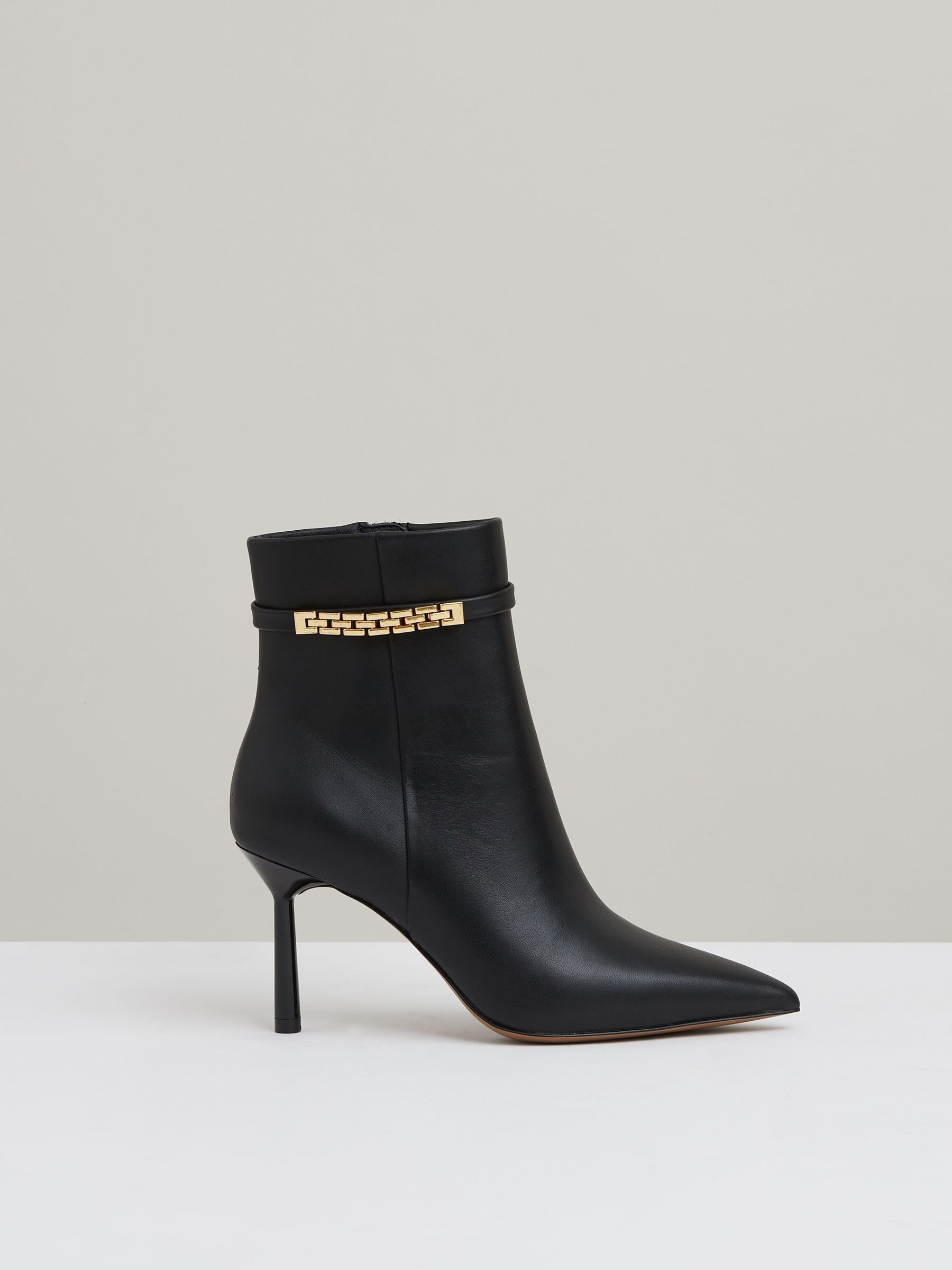 Leather Chain Embellished Ankle Boots in Black | Reiss UK