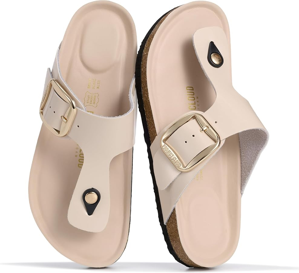 Amazon.com | Project Cloud 100% Genuine Leather Thong Sandals Women Footwear - Memory Foam Insole... | Amazon (US)