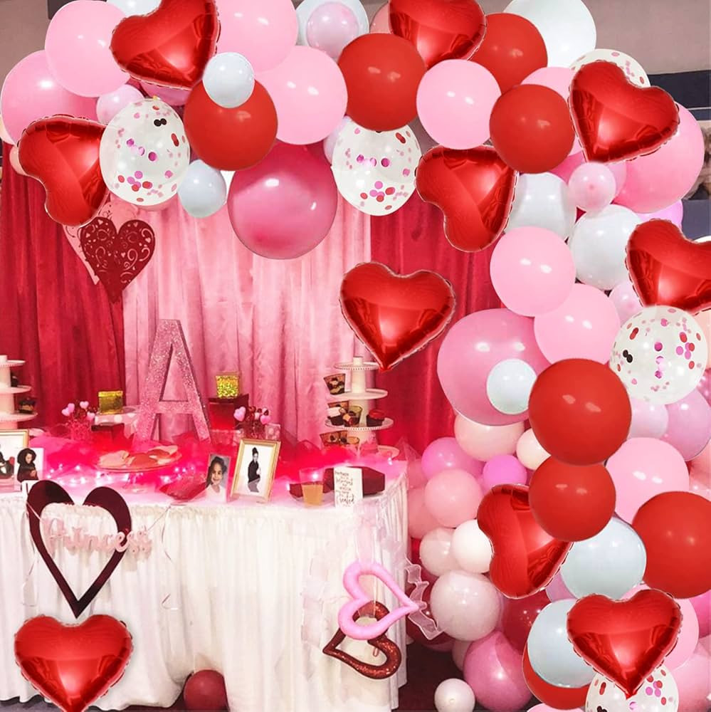 Valentine's Day Red Balloons Arch Garland Kit 110 Pack 5" 10" 12" Red Pink White Balloons Arch wi... | Amazon (US)