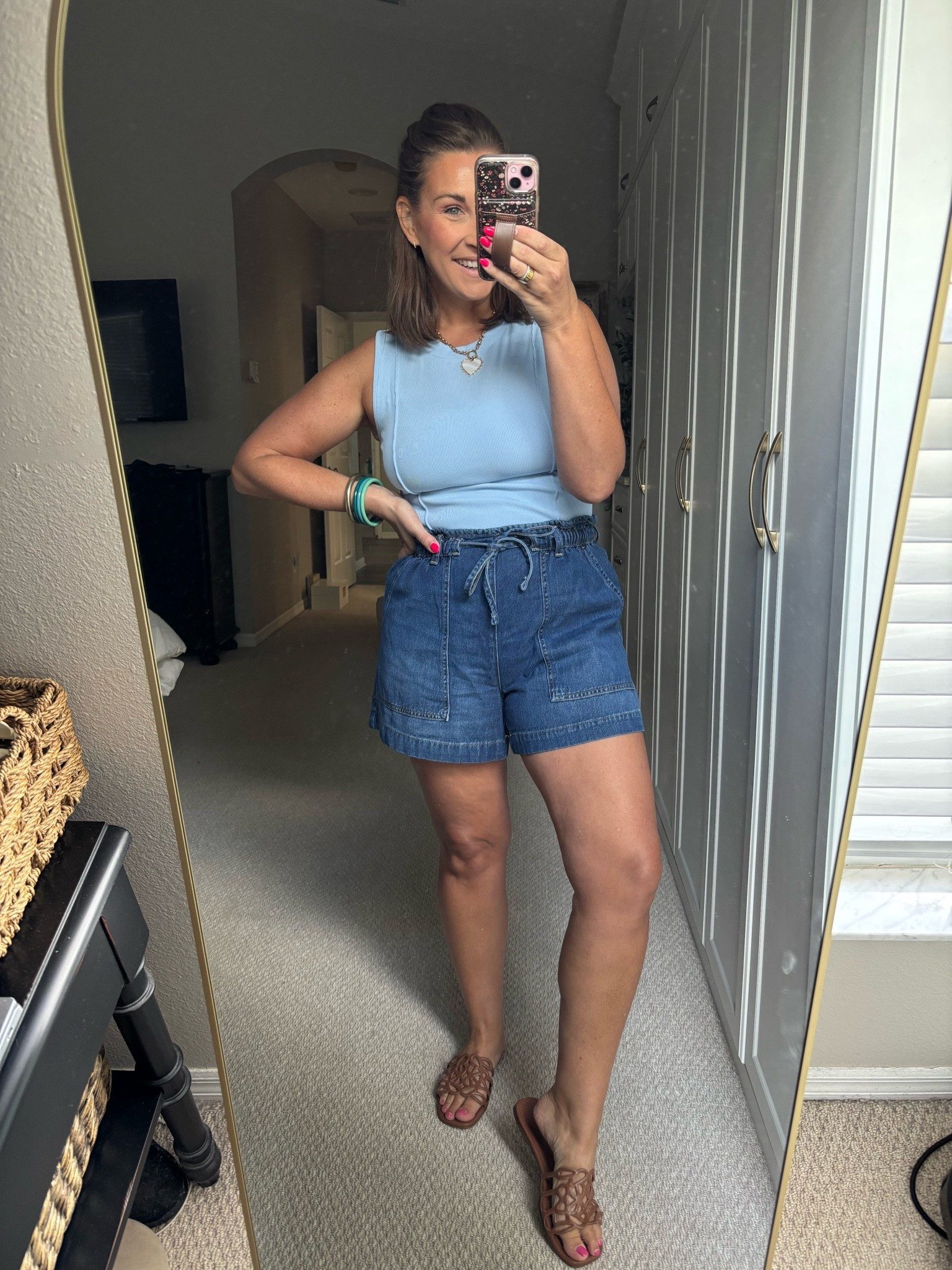 Ribbed stretchy tank & comfy Paperbag denim shorts 💙👏🏼

TTS: medium

#LTKootd #LTKmomlife #LTKMidsize