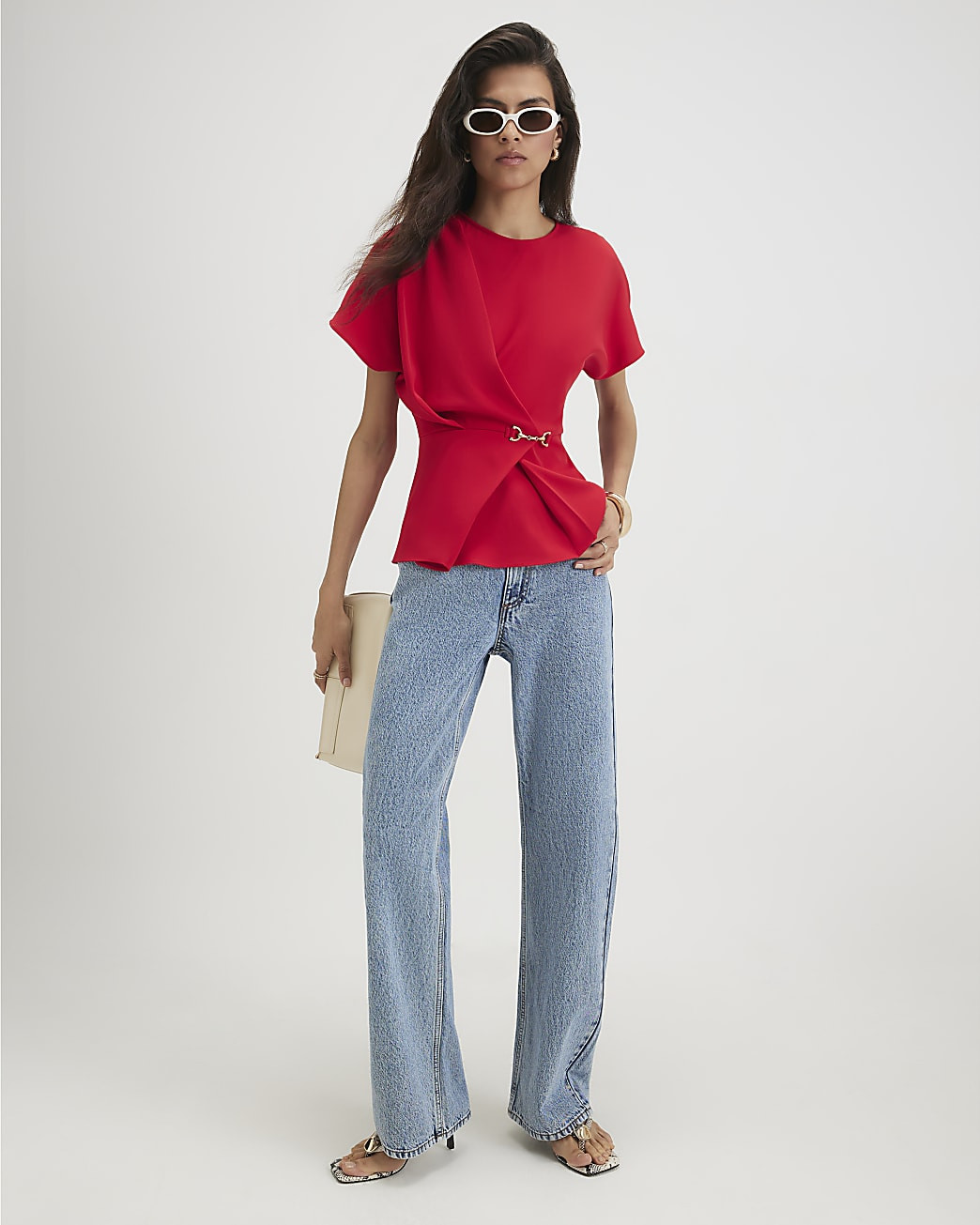 Red Crepe Snaffle Detail Blouse | River Island UK & IE