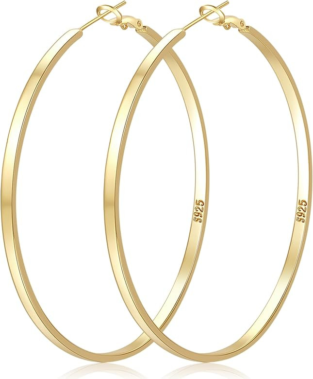 LOUMILEO Sterling Silver Hoop Earrings Large Silver Hoop Earrings for Women Lightweight Big Silve... | Amazon (US)