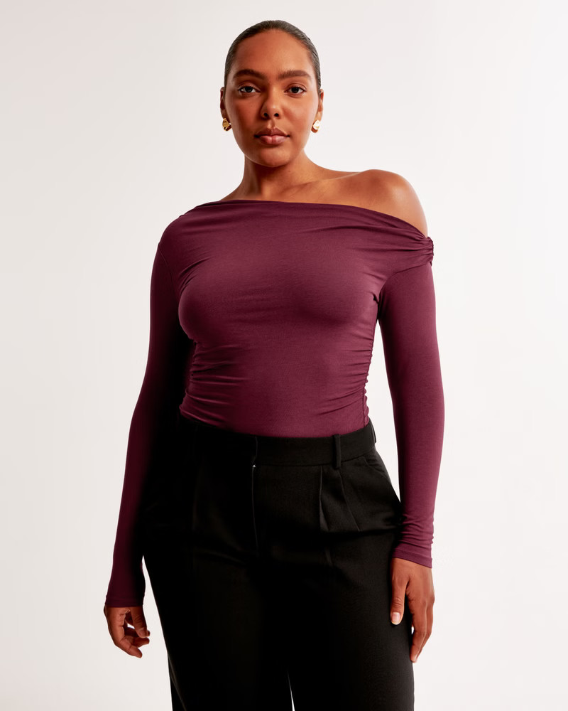 Long-Sleeve Off-The-Shoulder Draped Top | Abercrombie & Fitch (US)