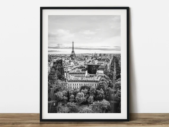 The Eiffel Tower in Paris, black & white travel photography. Printable wall art. Ready made to pr... | Etsy (US)