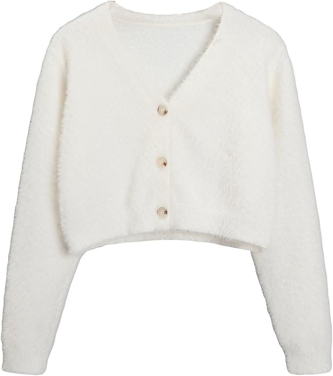 Floerns Girls V Neck Long Sleeve Button Front Knit Cardigan Crop Top | Amazon (US)