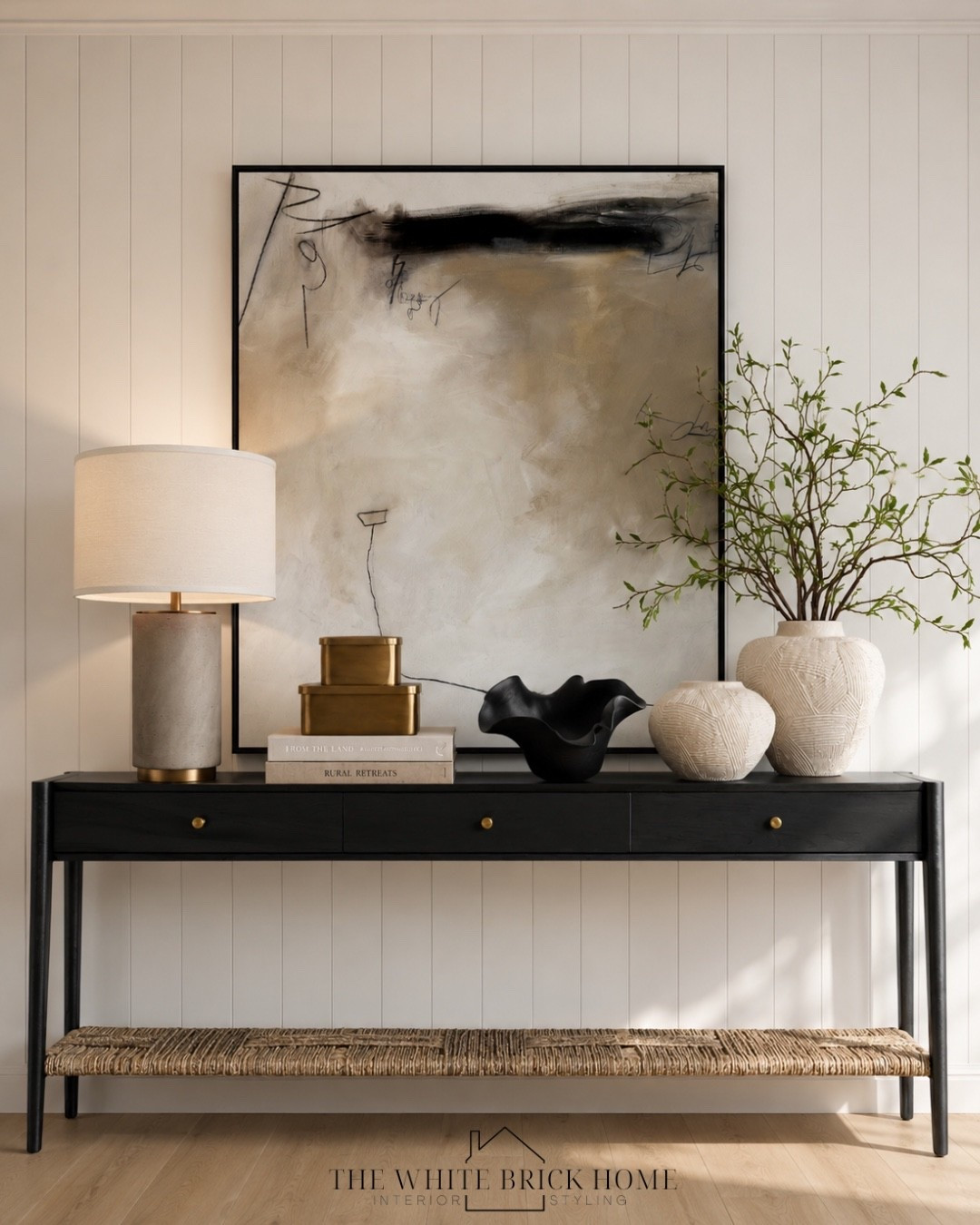 Warm organic textures, gold black accents, and sculptural styling create an effortlessly elevated entryway that feels both modern and timeless. 

Entryway, entryway table, entry way table styling, console table, console table styling, wall art, vase, table lamp, lamp, decor, home decor, home accent, home accessories, home decor ideas, table decor ideas, table styling ideas, home ideas, media table styling, vase, McGee and co, pottery barn, home decor ideas, console table ideas

#LTKHome #LTKSeasonal #LTKSaleAlert