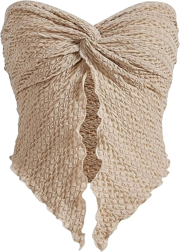 Ythomm Womens Sexy Twist Knot Tube Tops Y2k Strapless Sleeveless Texture Lettuce Trim Slit Hem Ba... | Amazon (US)
