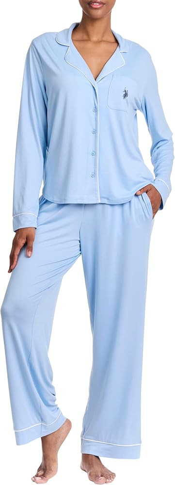 U.S. Polo Assn. Womens Pajama Set Long Sleeve Button Up Top and Pajama Pants | Amazon (US)