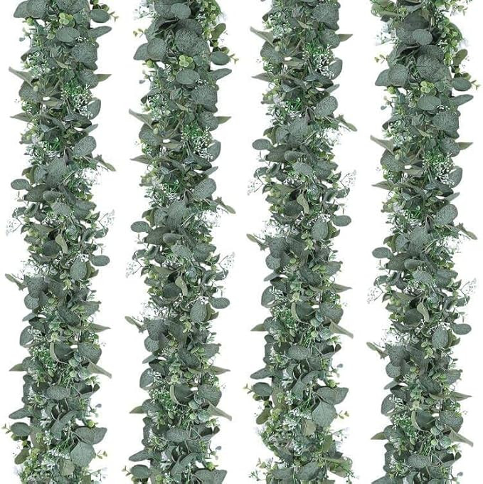 LOMOHOO Artificial Eucalyptus Garland 4Pack Faux Eucalyptus Leaves Vines with White Seeds Greener... | Amazon (UK)