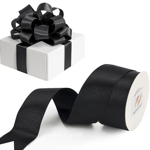 HUIHUANG Black Satin Wired Ribbon 1-1/2 inch Continuous 10 Yards | Amazon (US)
