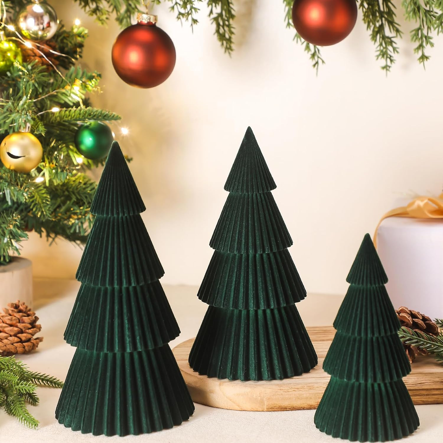 Funnymoom Set of 3 Christmas Velvet Trees, 8'' 10'' 12'', Green | Amazon (US)