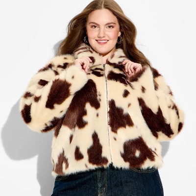 Women's Faux Fur Jacket - Wild Fable™ Light Brown Cow 4X | Target