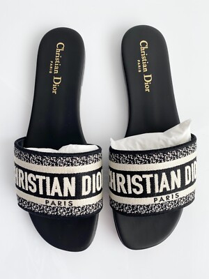 $775 Christian Dior DWAY BLACK WHITE FABRIC Slides SANDALS SHOES 39 | eBay US