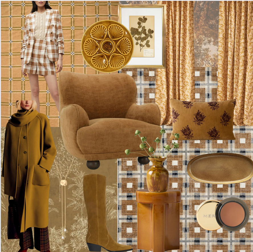s m o l d e r  s e a s o n

This month’s edit leans into the golden, collected feel of ochre, layered textures, timeless prints, and sculptural pieces that feel storied, not styled. The checkered rug anchors the palette in warmth and movement, while soft floral curtains, a plush club chair, and a hand-thrown vase bring a nostalgic, autumn rhythm. A lacquered side table adds a modern hit of polish, while fashion pulls in all the right notes, plaid tailoring, a wool coat, and suede boots that feel like a fresh update to your usual brown or black. From tabletop details to tailored silhouettes, ochre proves to be the season’s most wearable neutral. 

 #LTKFallSale #LTKSeasonal #LTKHome
