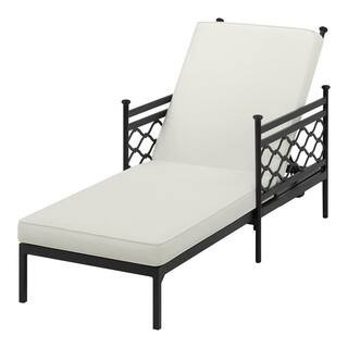Home Decorators Collection Wakefield Aluminum Outdoor Chaise Lounge with Natural White Cushions F... | The Home Depot