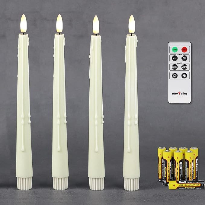 Rhytsing 9.6" Natural White Flameless Battery Operated Taper Candles Wax Drip Design with Timer, ... | Amazon (CA)