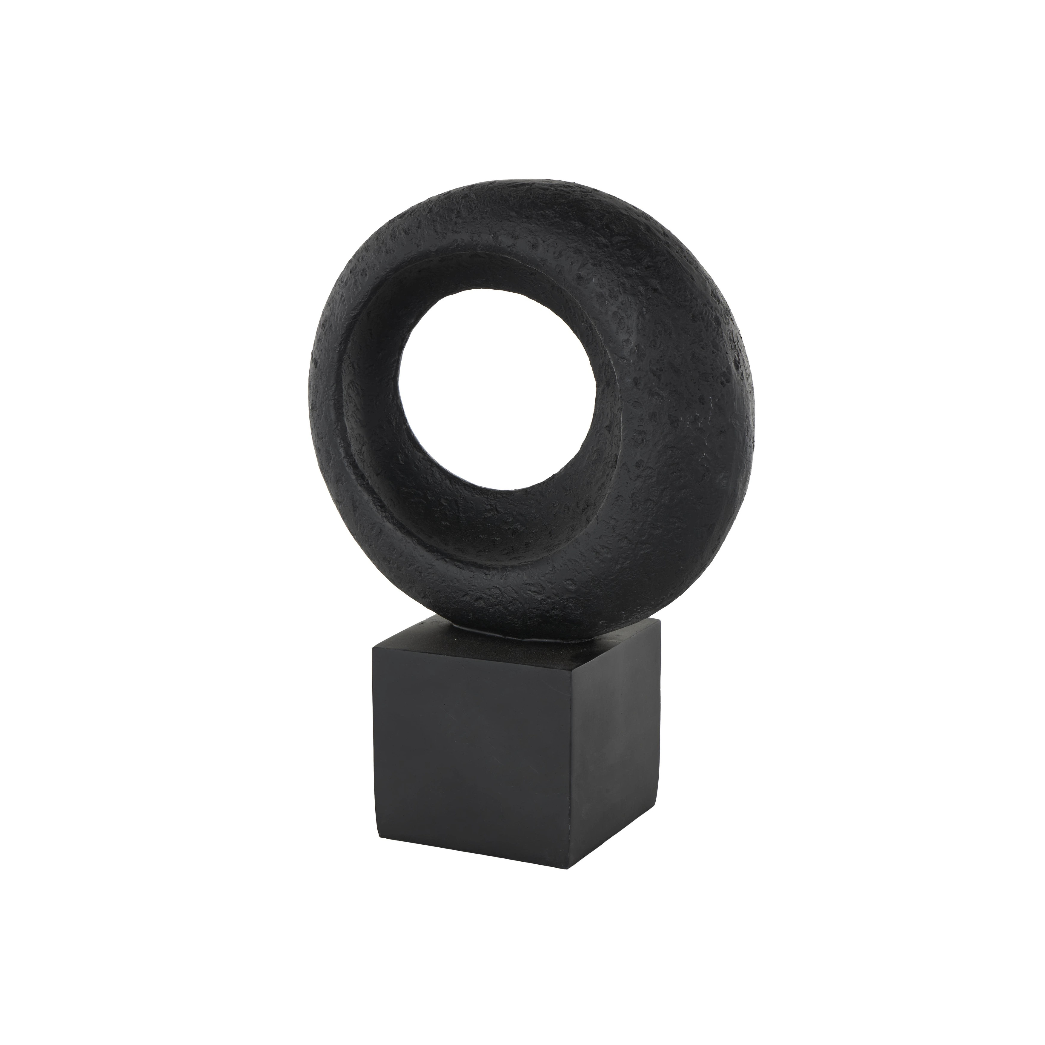 Polystone Geometric Textured Cutout Ring Decorative Sculpture with Block Base - Black - Roche Riv... | Overstock