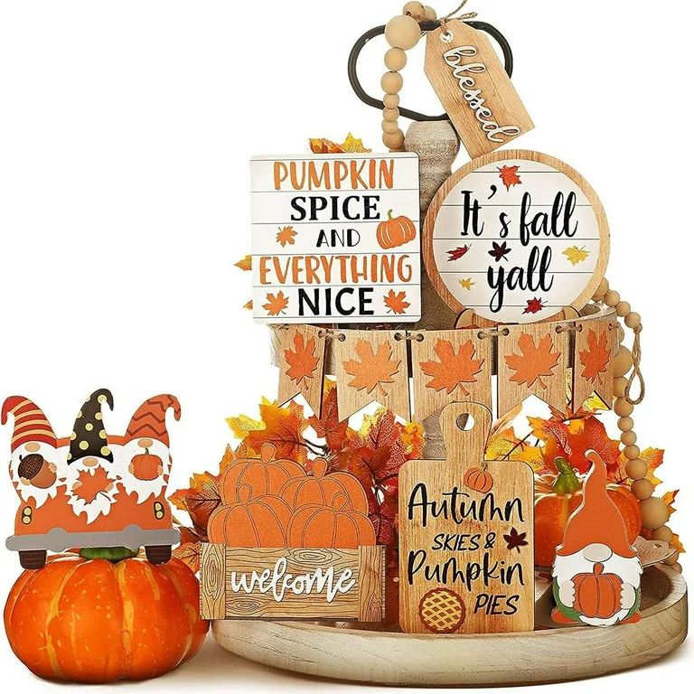 Vicbovo Fall Tiered Tray Decor Thanksgiving Home Decor Thanksgiving Fall Rustic Farmhouse Decor T... | Walmart (US)