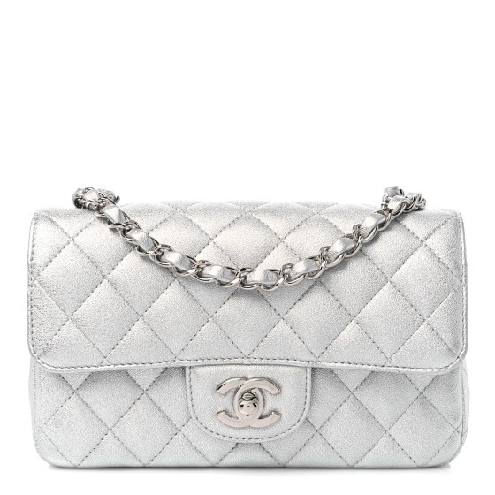 Metallic Lambskin Quilted Mini Rectangular Flap Silver | FASHIONPHILE (US)