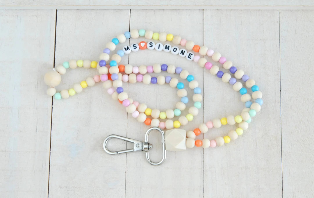Boho Wood Bead Teacher Lanyard, Personalized Lanyard, Glass Seed Beads, Teacher, Badge Holder, Te... | Etsy (US)
