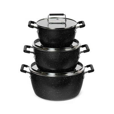 Granitestone 6 Piece Stackable Nonstick Black Nesting Pots with Lids | Target