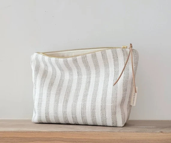 Beige Stripes Makeup Bag Neutral Cosmetic Bag Classy | Etsy | Etsy (US)