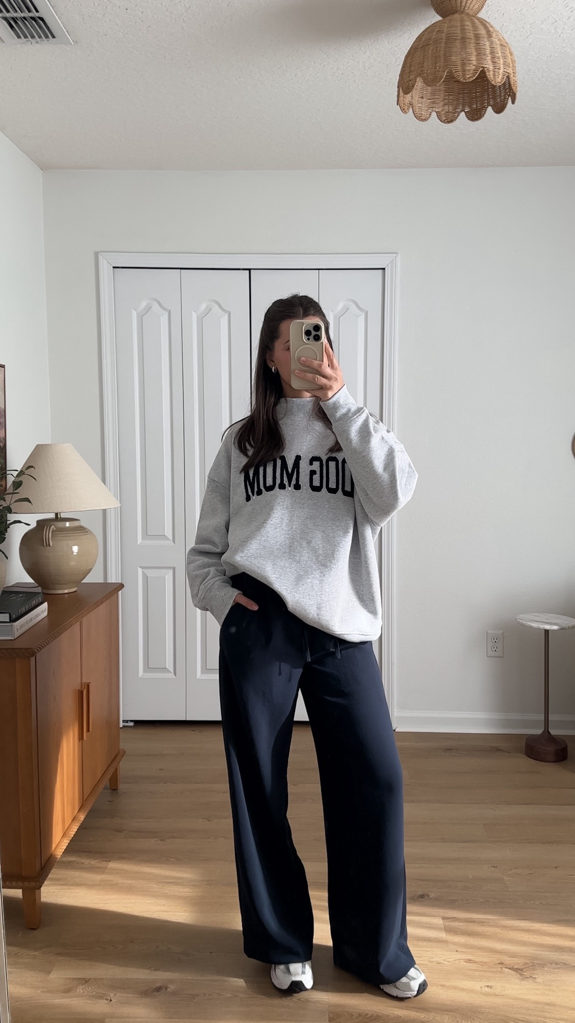 Wfh ootd 🤍 wearing small pants and large sweatshirtt

#LTKootd