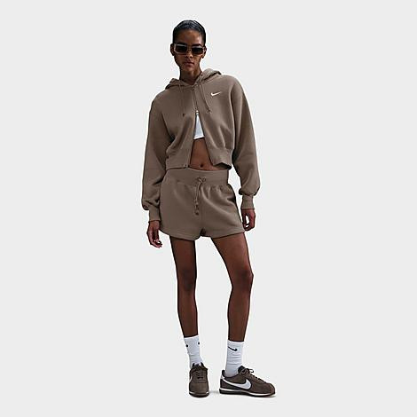 Nike Women's Sportswear Phoenix Fleece Crop Full-Zip Hoodie in MINK BROWN/SAIL Size: XL | Finish Line (US)