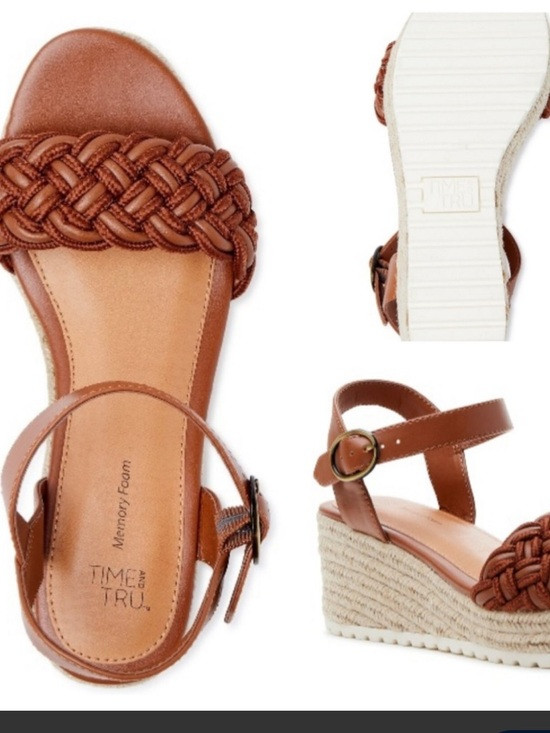 Time and Tru Braided Cognac Wedge Sandals with Ankle Strap Size 6 | Poshmark