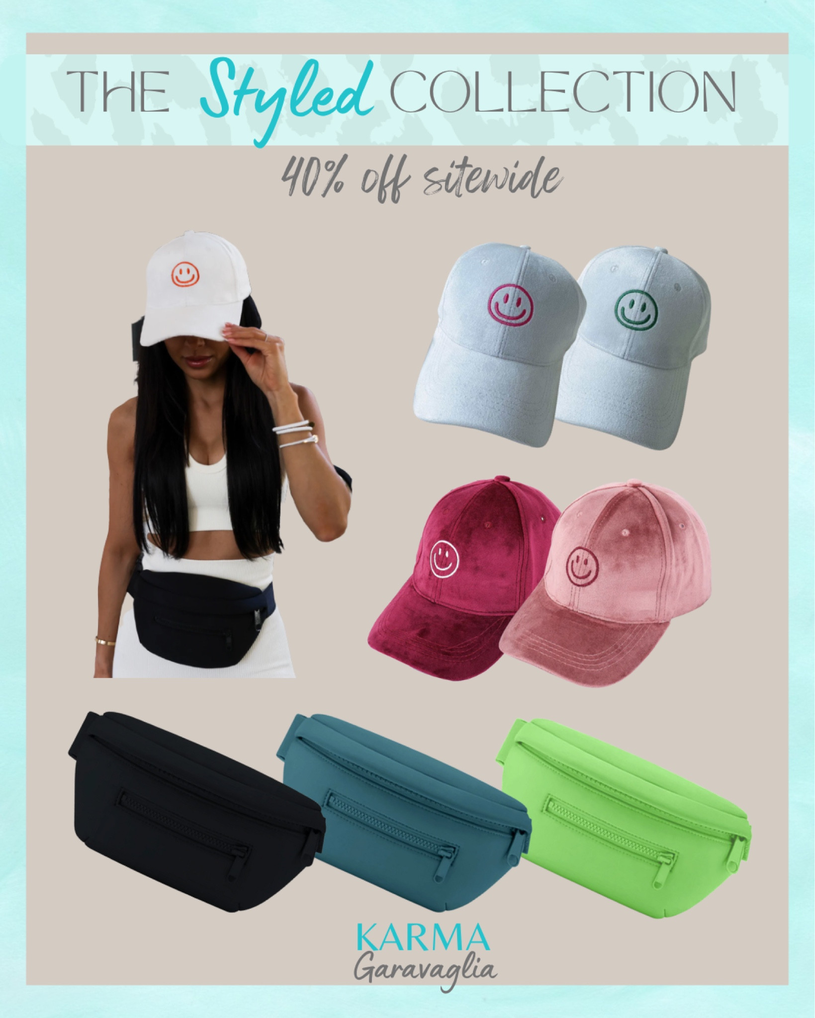 LTK Sale is LIVE Sept. 18-20! The Styled Collection Sale 40% off site wide Code LTK40, copy promo code at checkout, my Good Vibes baseball hat is on sale, smiley face hat, belt bag, bestseller belt bag, Athleisure, casual outfit, Athleisure accessories 

Follow me @karmagaravaglia for more fashion finds, beauty faves, lifestyle, sales and more! So glad you’re here!! XO!!

#LTKSale #LTKSeasonal #LTKsalealert
