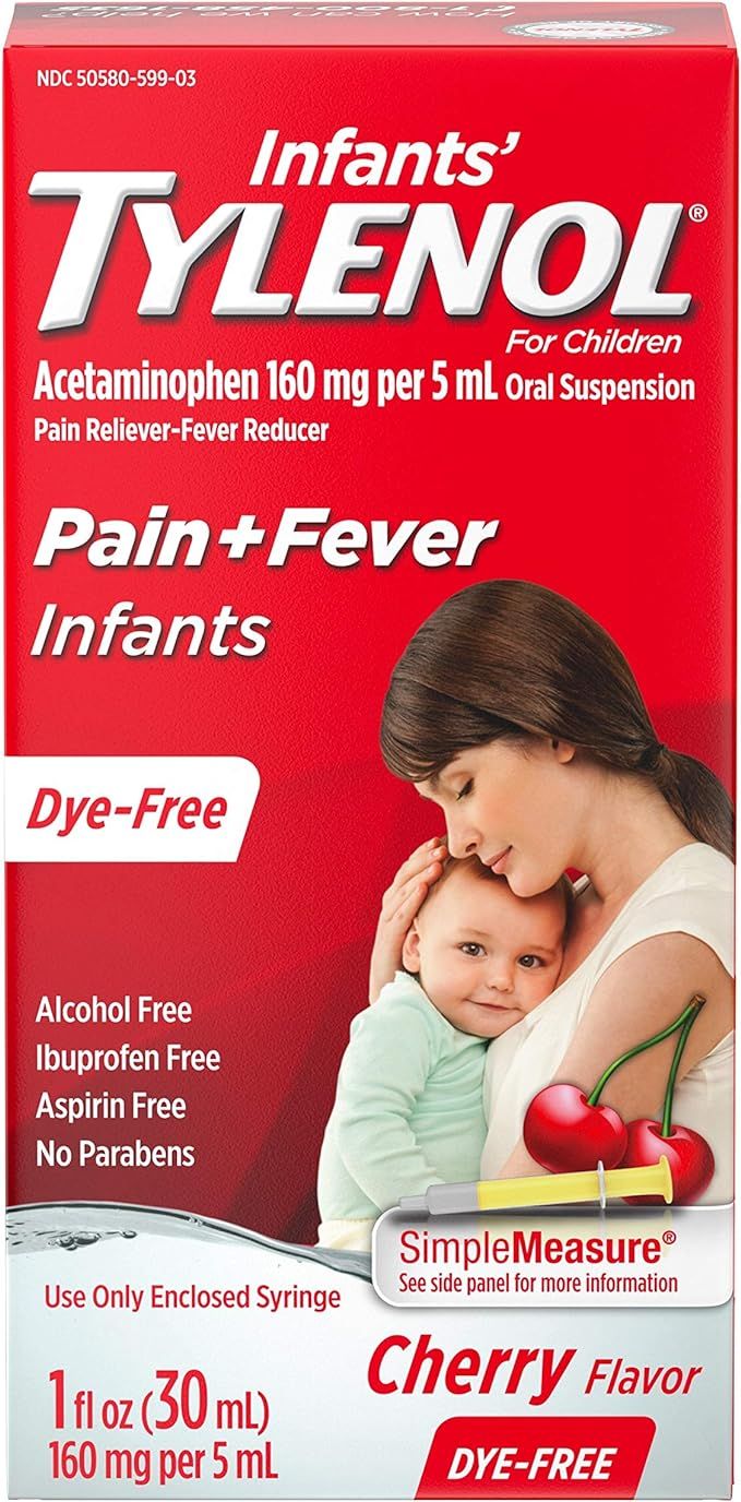 Infants' Tylenol Liquid Medicine with Acetaminophen, Pain + Fever Relief, Dye-Free Cherry, 1 fl. ... | Amazon (US)