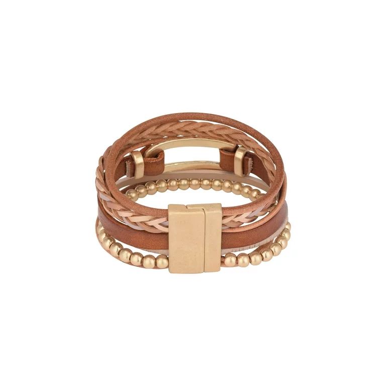 The Pioneer Woman Faux Leather and Gold Beaded Wrap Bracelet | Walmart (US)