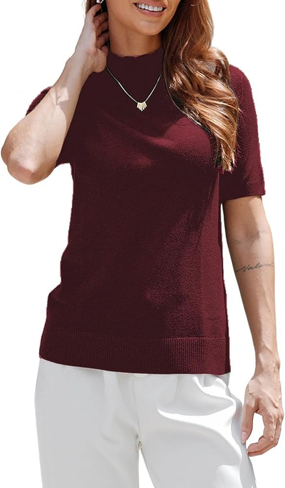 INKOFF Women's Short Sleeve Mock Neck Sweater Top Turtleneck Dressy Pullover Knit Shirt | Amazon (US)