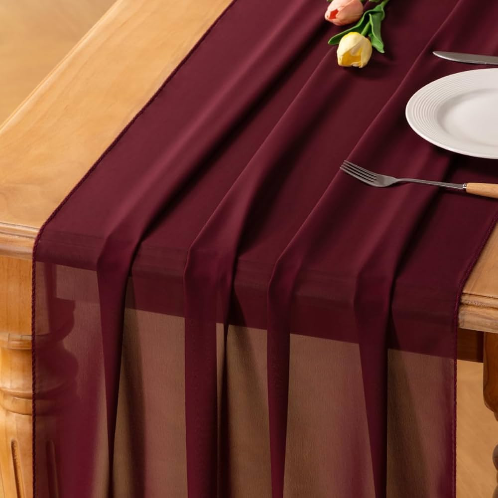 Socomi Burgundy Chiffon Table Runner Fall Thanksgiving Boho Rustic 10ft 29x120 Inches Wedding Run... | Amazon (US)
