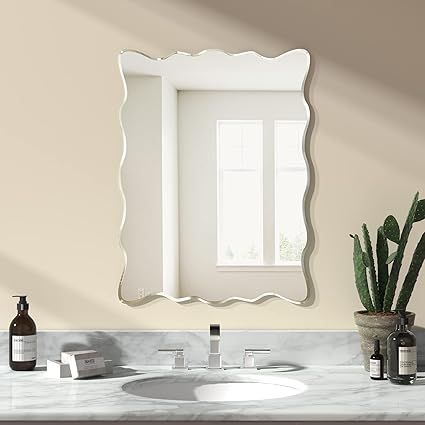 KOHROS Scalloped Beveled Edge Polished Frameless Wall Mirror for Bathroom, Living Room, Vanity, B... | Amazon (US)