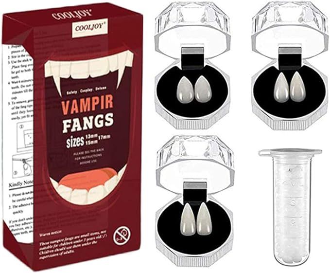 COOLJOY 3 Sizes Vampire Fangs Teeth with Adhesive Halloween Party Cosplay Props White Horror Fals... | Amazon (US)