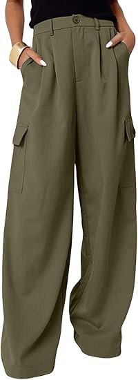 Dokotoo Womens High Waisted Wide Leg Cargo Pants Baggy Casual Work Pants with 4 Pockets | Amazon (US)