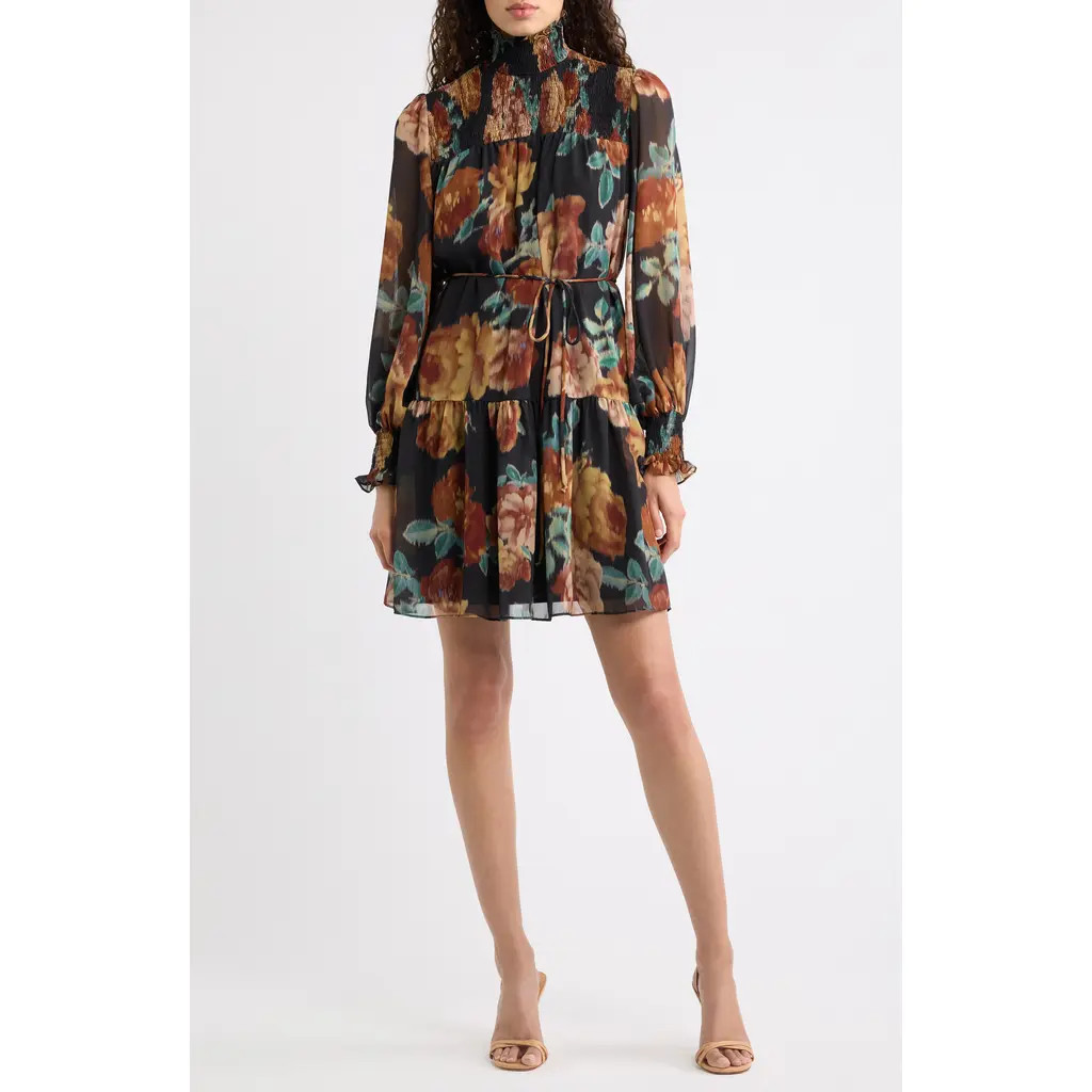 Julia Jordan Floral Long Sleeve Dress in Black Orange at Nordstrom Rack, Size Small | Nordstrom Rack