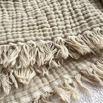 100% Organic Muslin Cotton Oversized Throw Blanket for Adult, Couch, 4-Layer Pre-Washed Plant Dyed Y | Amazon (US)