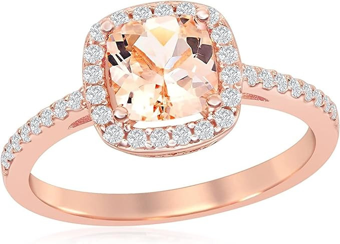 Simulated Morganite Engagement Ring for Women | Sterling Silver Rose Gold Plated Morganite CZ Dia... | Amazon (US)
